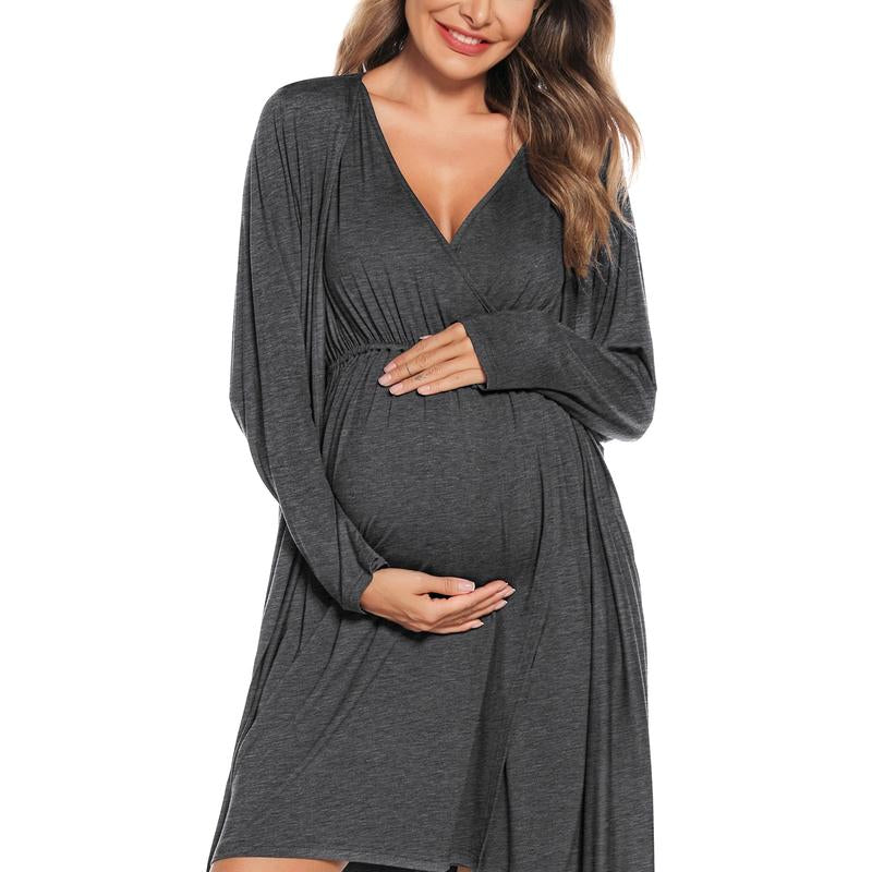 Women's 3-in-1 Maternity Nursing Gown and Robe Set - Soft Modal Fabric for Ultimate Comfort and Style