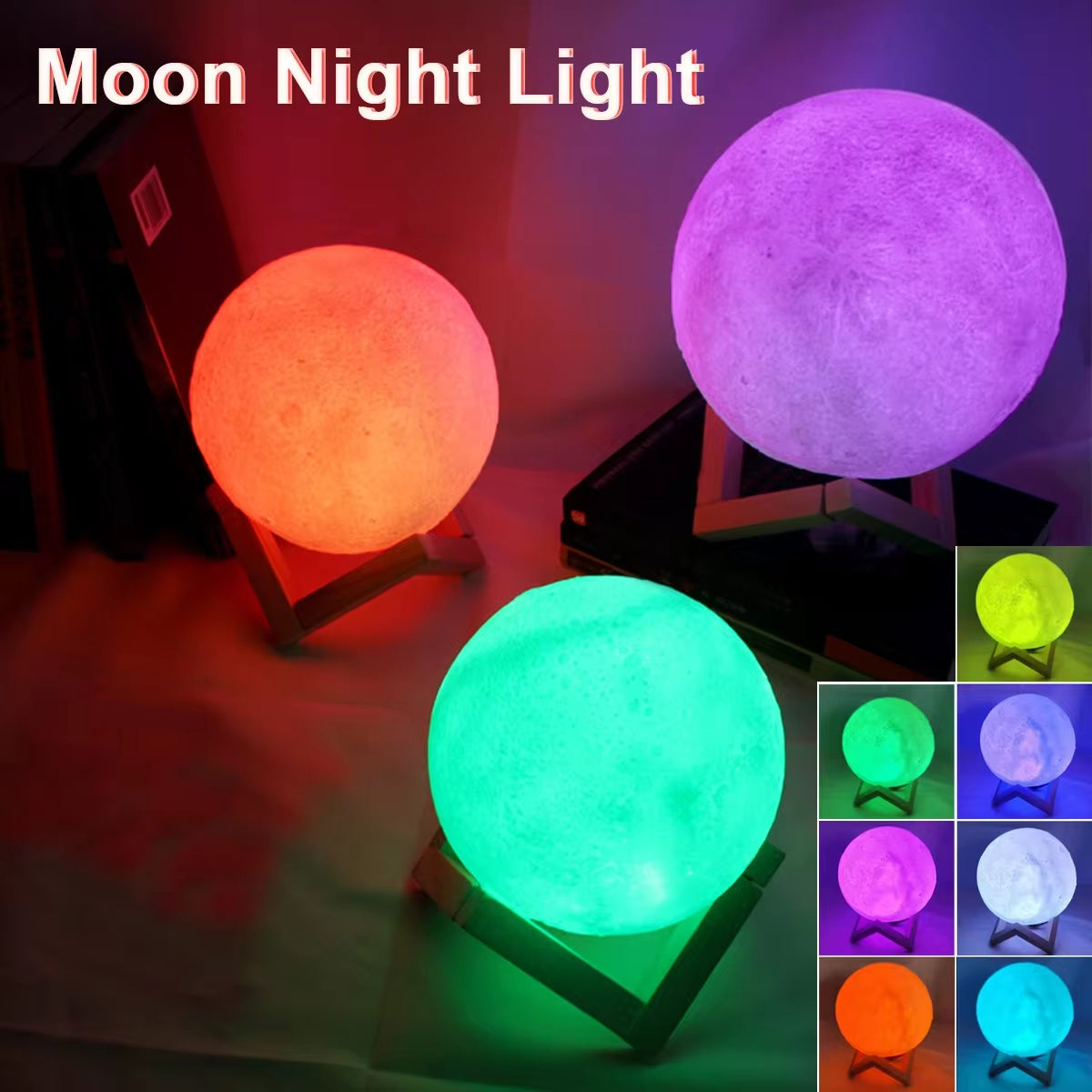 Enchanting 8Cm LED Moon Lamp - Battery-Powered Night Light with Stand for Bedroom Decor & Perfect Kids Gift