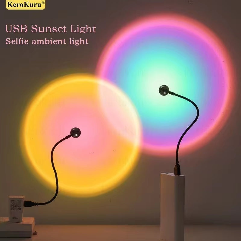 USB Sunset Light Projector - LED Rainbow Neon Night Lamp for Stunning Self Photography & Atmosphere Enhancement