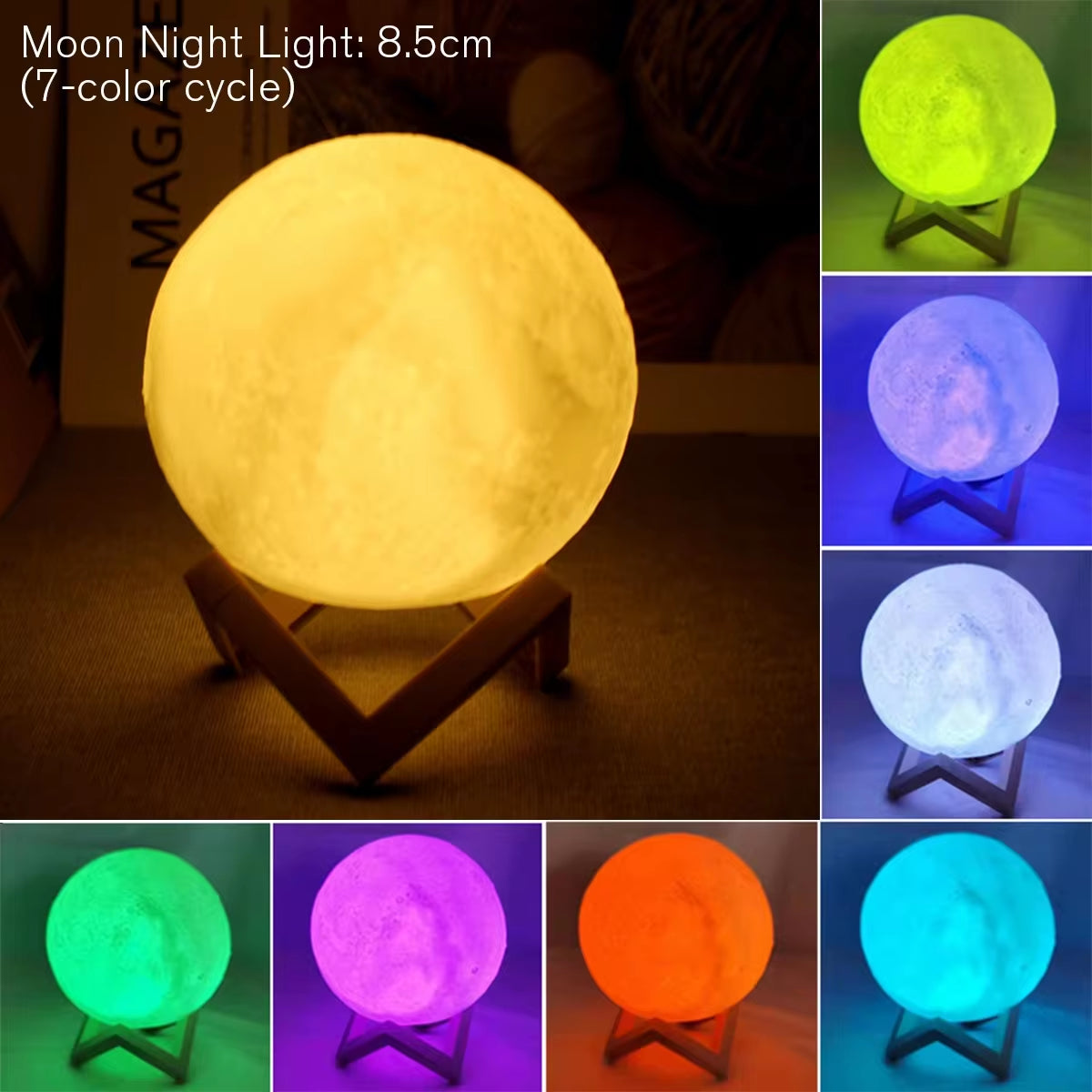 Enchanting 8Cm LED Moon Lamp - Battery-Powered Night Light with Stand for Bedroom Decor & Perfect Kids Gift