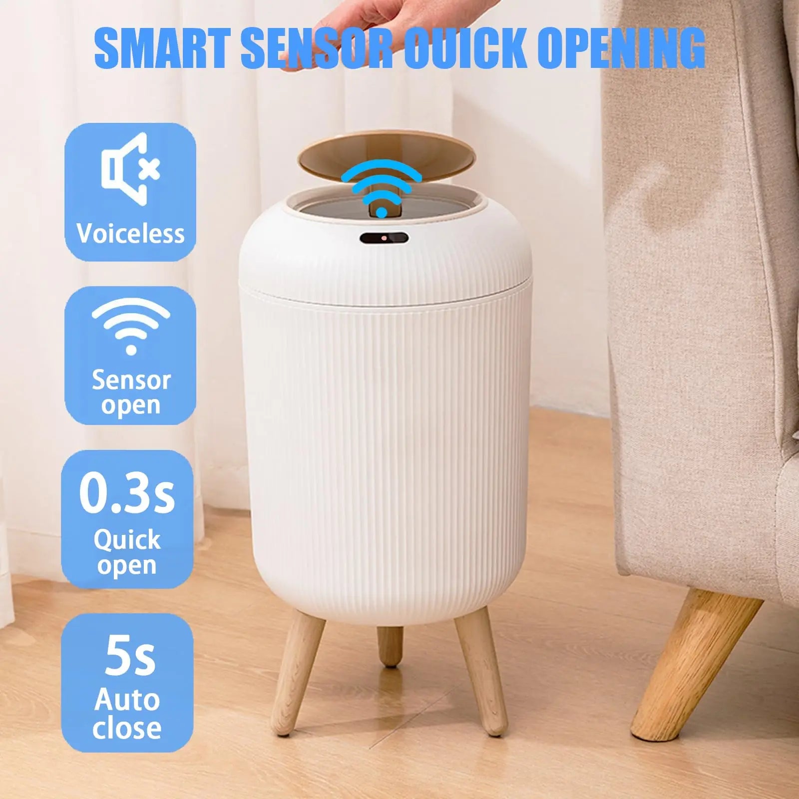 Smart Motion Sensor Trash Can - Compact & Stylish Automatic Lid for Bedroom, Bathroom, Kitchen, and Office