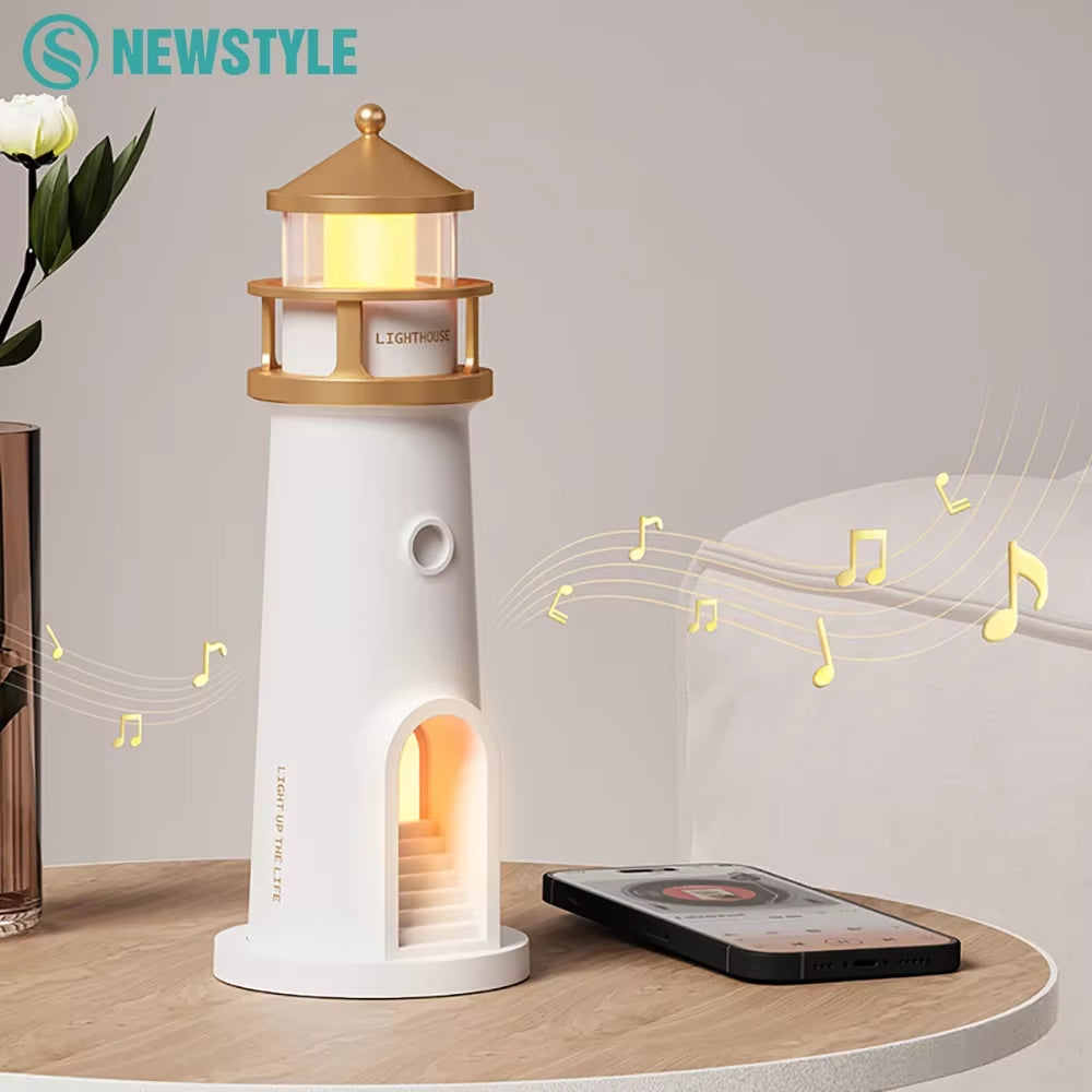 Enchanting Moon Projection Lighthouse Night Light with Bluetooth Music, Motion Sensor, and Dimmable Features - Perfect Ambient Lamp for Christmas and Birthday Gifts!