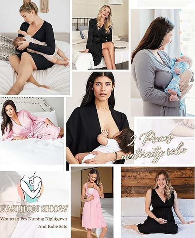 Women's 3-in-1 Maternity Nursing Gown and Robe Set - Soft Modal Fabric for Ultimate Comfort and Style