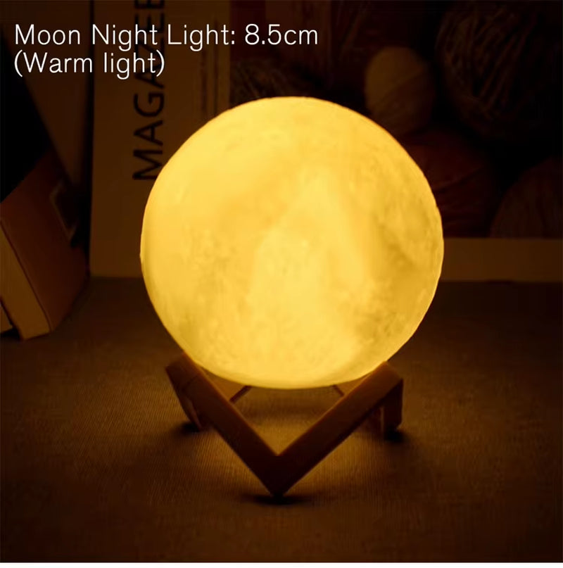 Enchanting 8Cm LED Moon Lamp - Battery-Powered Night Light with Stand for Bedroom Decor & Perfect Kids Gift