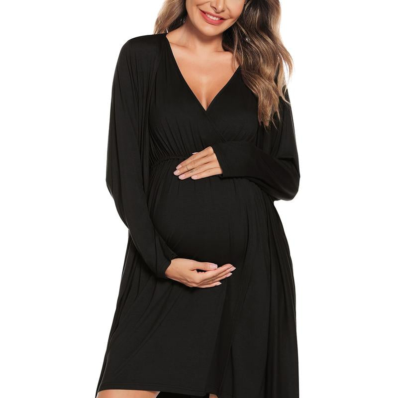 Women's 3-in-1 Maternity Nursing Gown and Robe Set - Soft Modal Fabric for Ultimate Comfort and Style