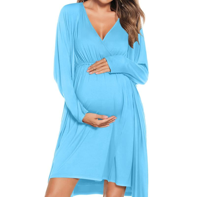 Women's 3-in-1 Maternity Nursing Gown and Robe Set - Soft Modal Fabric for Ultimate Comfort and Style