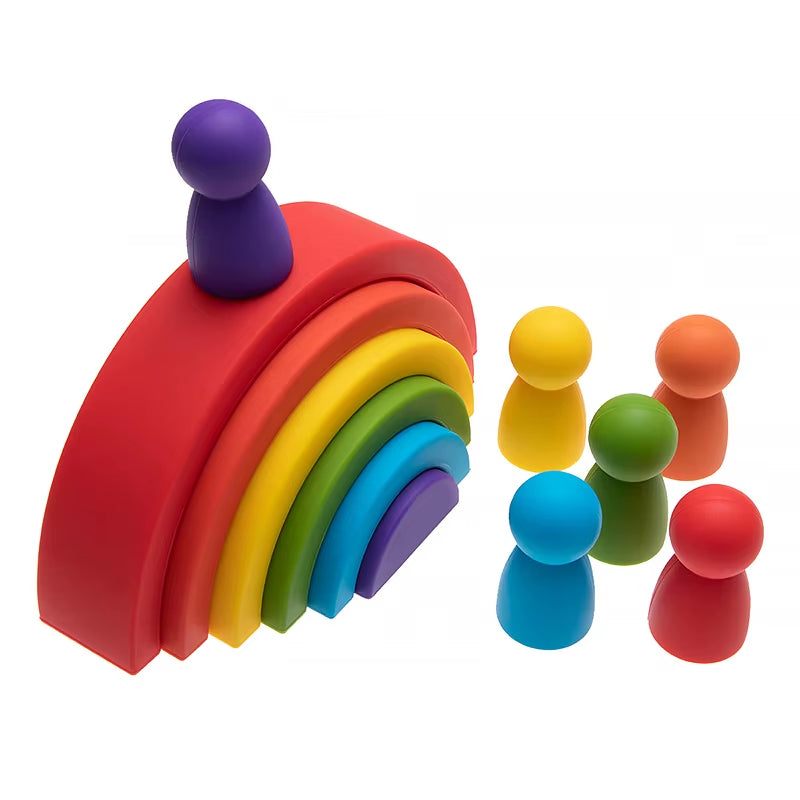 6-10Pcs BPA-Free Rainbow Silicone Baby Building Blocks - Soft 3D Educational Montessori Toys & Teether Gifts