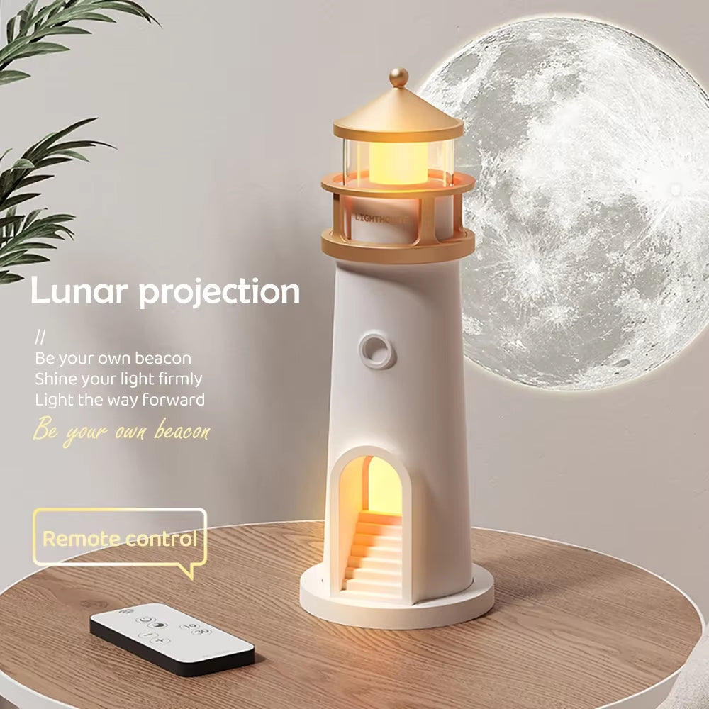 Enchanting Moon Projection Lighthouse Night Light with Bluetooth Music, Motion Sensor, and Dimmable Features - Perfect Ambient Lamp for Christmas and Birthday Gifts!