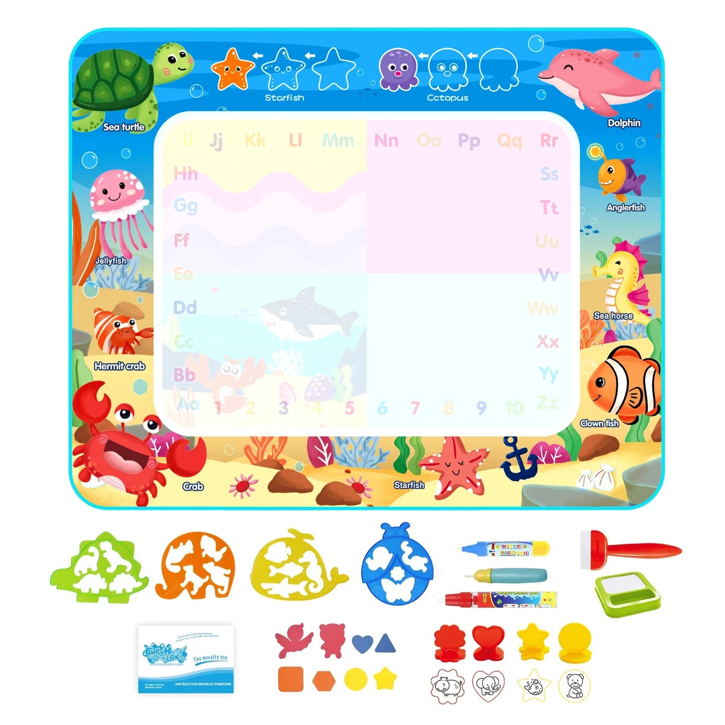 Magic Water Drawing Mat - Educational Doodle Board for Kids with Magic Pens - Fun Montessori Painting Toy