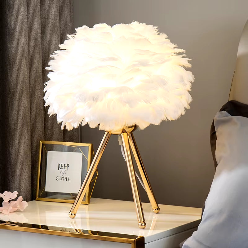 Elegant Goose Feather Table Lamp - Modern Bedside & Living Room Decor for Weddings & Christmas