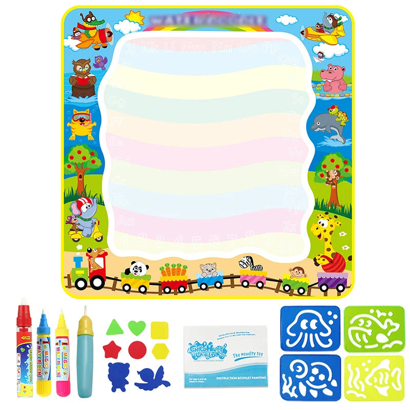 Magic Water Drawing Mat - Educational Doodle Board for Kids with Magic Pens - Fun Montessori Painting Toy