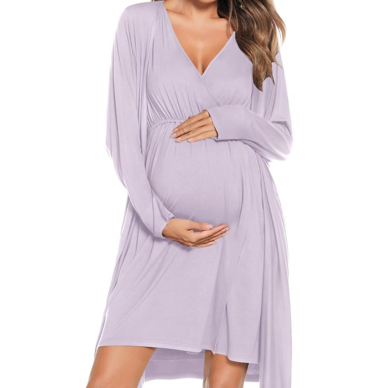 Women's 3-in-1 Maternity Nursing Gown and Robe Set - Soft Modal Fabric for Ultimate Comfort and Style