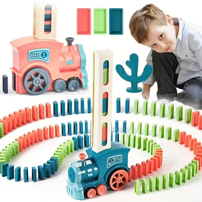 Domino Train Chain Reaction Puzzle Building Blocks for Kids