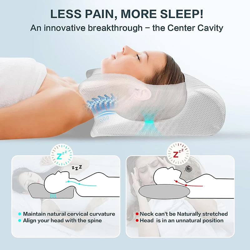 Ergonomic 2-in-1 Memory Foam Cervical Pillow for Neck Pain Relief - Contoured Support for Ultimate Comfort