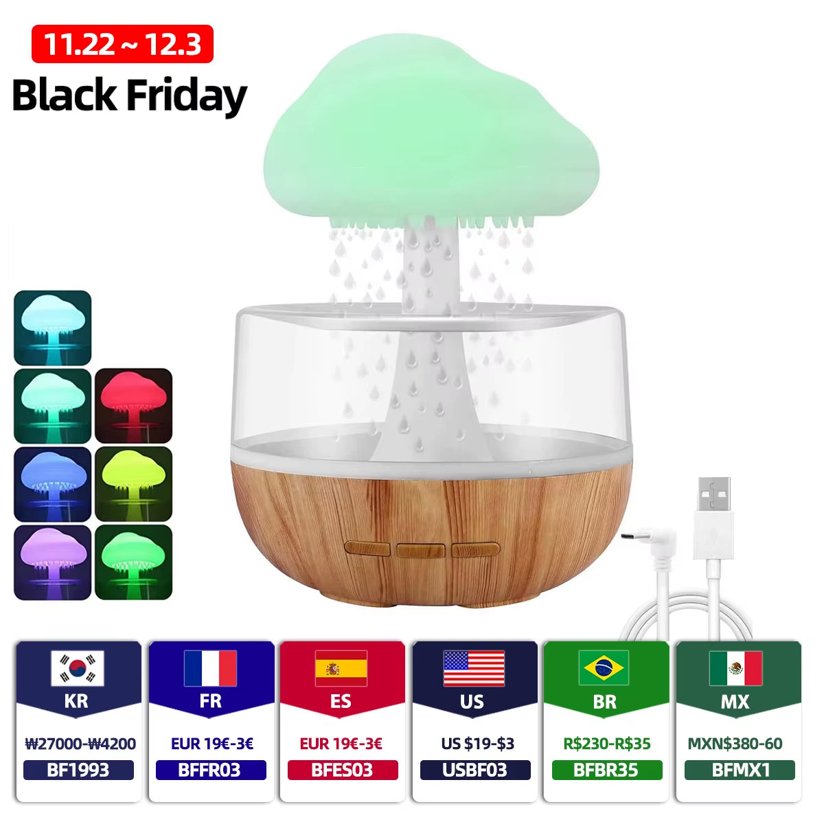 Mini Air Humidifier USB Electric Aroma Diffuser Essential Oil Purifier Aromatherapy Mist Maker Lights for Car Home Bedroom