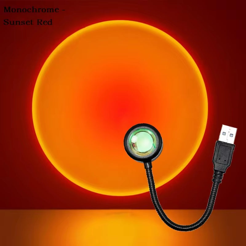 USB Sunset Light Projector - LED Rainbow Neon Night Lamp for Stunning Self Photography & Atmosphere Enhancement