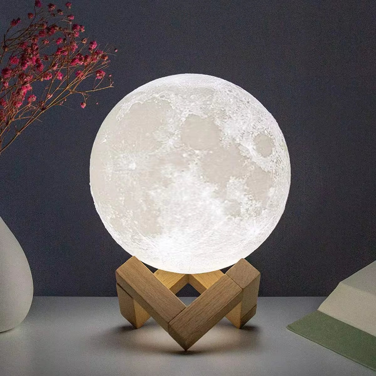 Enchanting 8Cm LED Moon Lamp - Battery-Powered Night Light with Stand for Bedroom Decor & Perfect Kids Gift