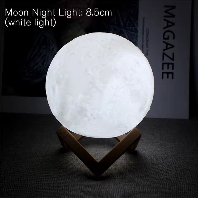 Enchanting 8Cm LED Moon Lamp - Battery-Powered Night Light with Stand for Bedroom Decor & Perfect Kids Gift