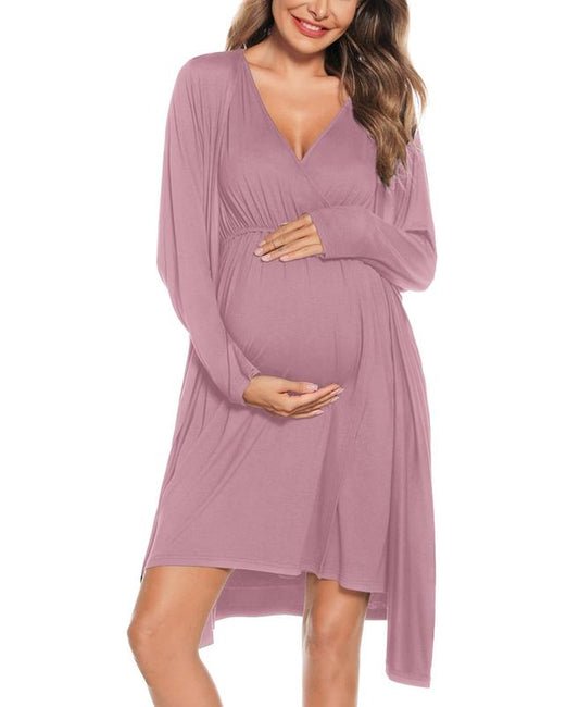 Women's 3-in-1 Maternity Nursing Gown and Robe Set - Soft Modal Fabric for Ultimate Comfort and Style