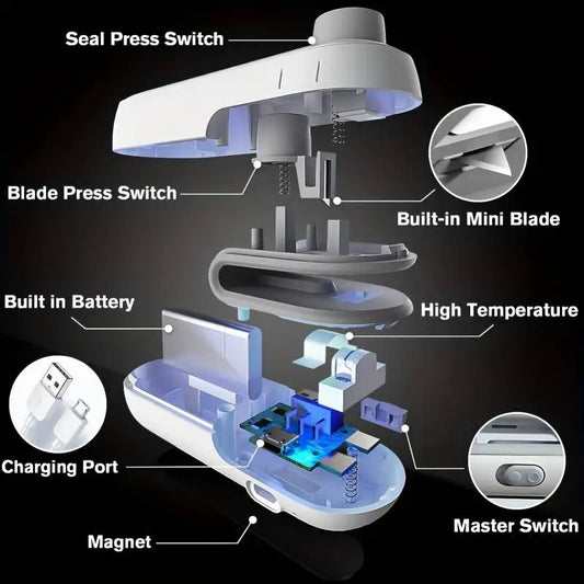 Rechargeable 2-in-1 Portable Mini Heat Sealer & Vacuum Sealer for Snacks and Food Storage