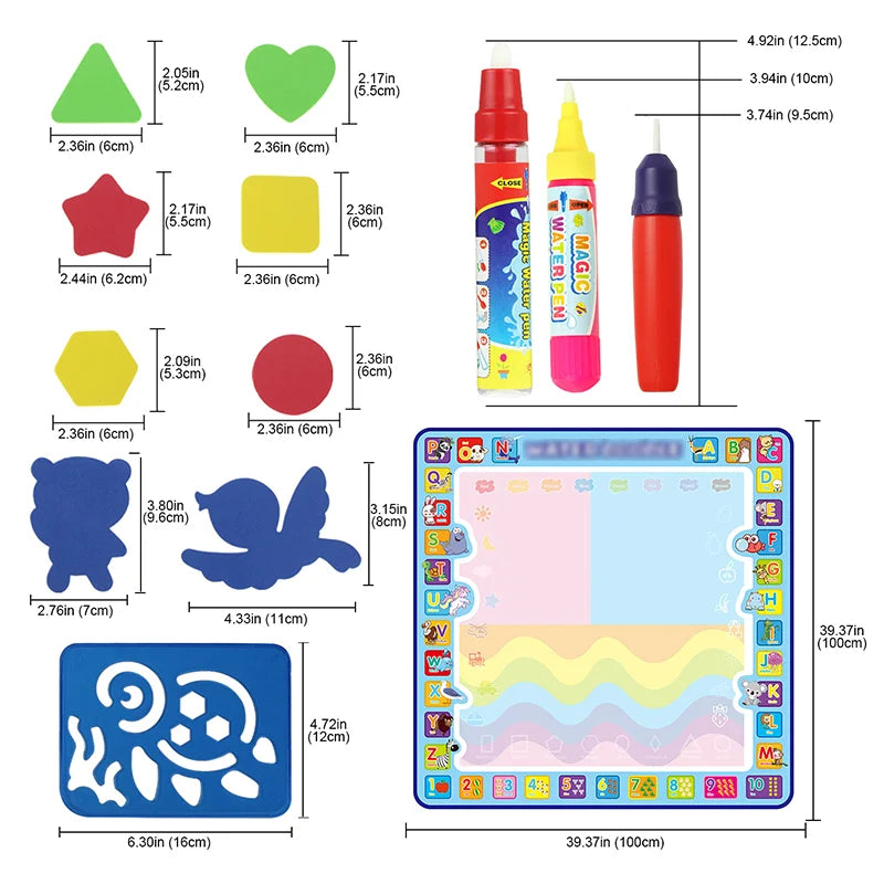 Magic Water Drawing Mat - Educational Doodle Board for Kids with Magic Pens - Fun Montessori Painting Toy