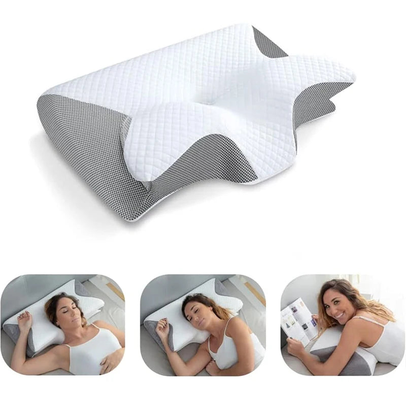 Ergonomic 2-in-1 Memory Foam Cervical Pillow for Neck Pain Relief - Contoured Support for Ultimate Comfort