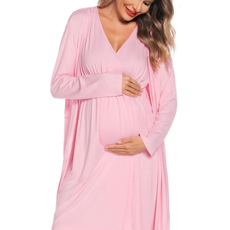 Women's 3-in-1 Maternity Nursing Gown and Robe Set - Soft Modal Fabric for Ultimate Comfort and Style