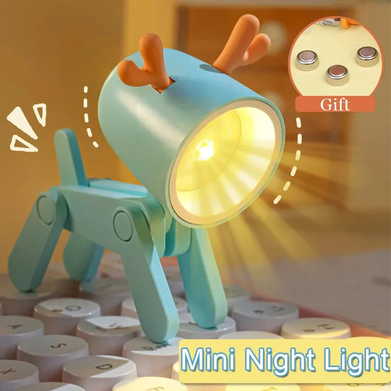 Adorable Mini Folding LED Night Light - Portable Dog & Deer Design for Students & Home Decor, Perfect Gift!