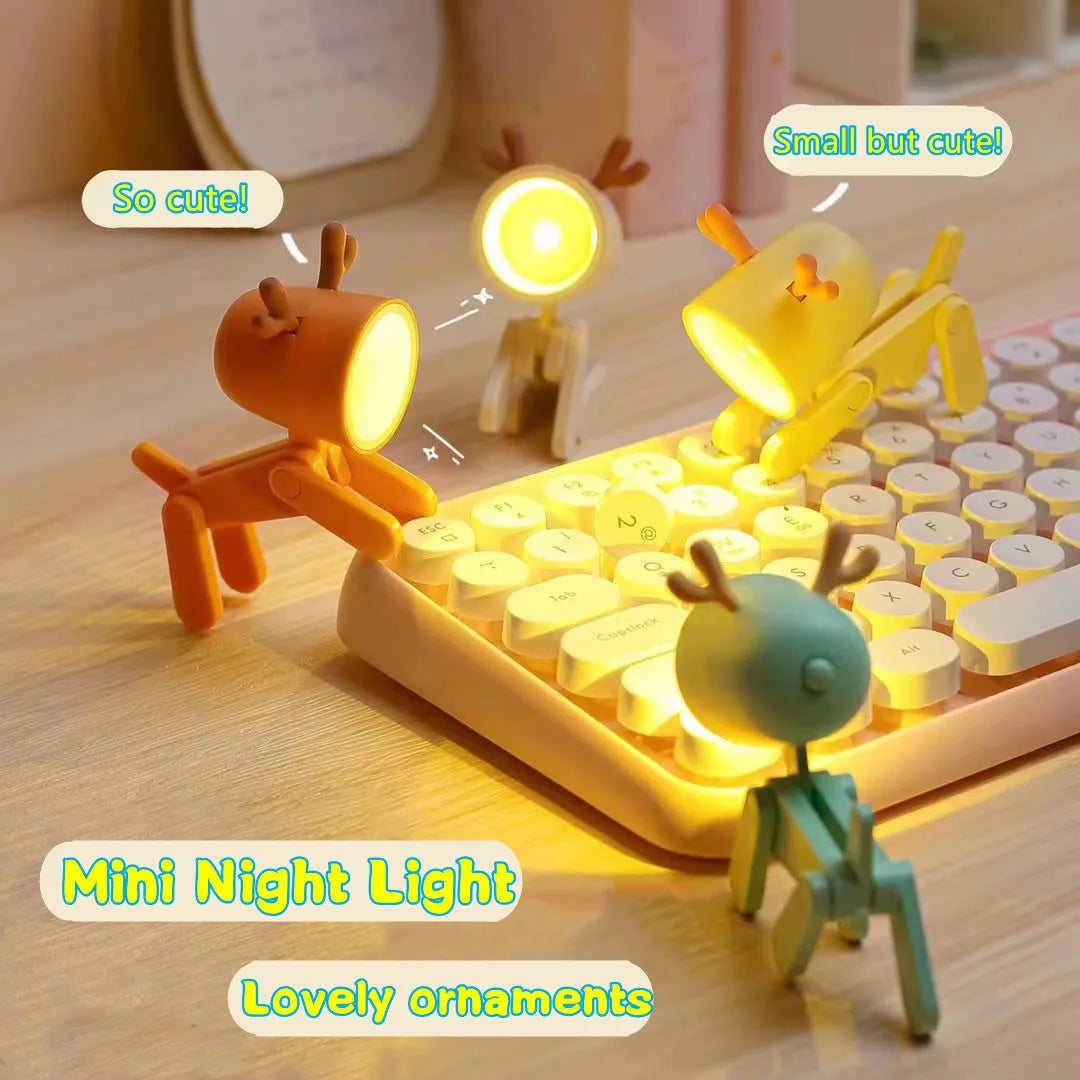 Adorable Mini Folding LED Night Light - Portable Dog & Deer Design for Students & Home Decor, Perfect Gift!