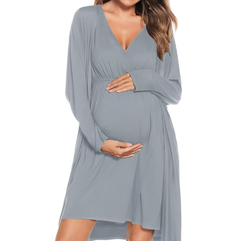 Women's 3-in-1 Maternity Nursing Gown and Robe Set - Soft Modal Fabric for Ultimate Comfort and Style