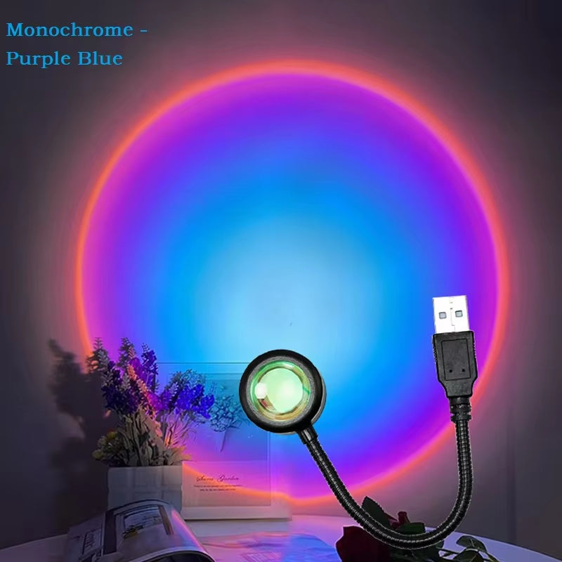 USB Sunset Light Projector - LED Rainbow Neon Night Lamp for Stunning Self Photography & Atmosphere Enhancement