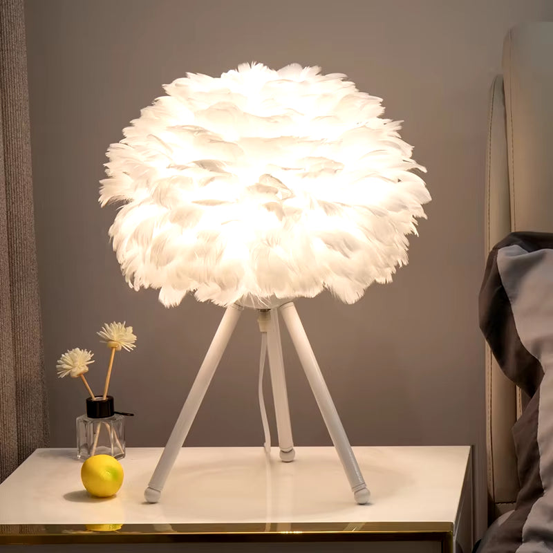 Elegant Goose Feather Table Lamp - Modern Bedside & Living Room Decor for Weddings & Christmas