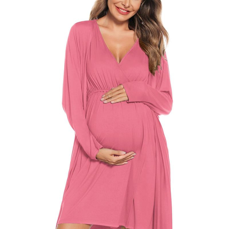 Women's 3-in-1 Maternity Nursing Gown and Robe Set - Soft Modal Fabric for Ultimate Comfort and Style