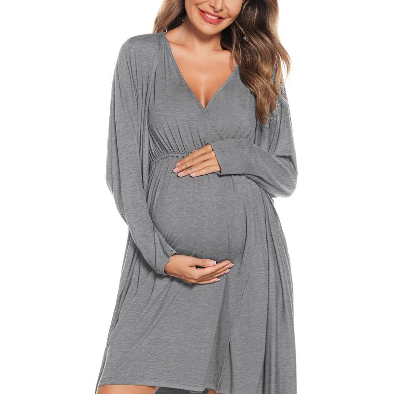 Women's 3-in-1 Maternity Nursing Gown and Robe Set - Soft Modal Fabric for Ultimate Comfort and Style