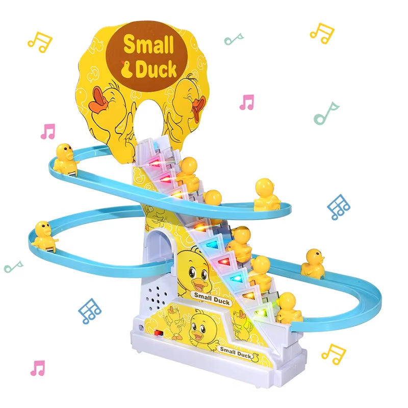 Climbing Stairs Track Toys Electric Duck DIY Rail Racing Track Roller Coaster Toys Set Light Music Educational Toy for Kids Gift