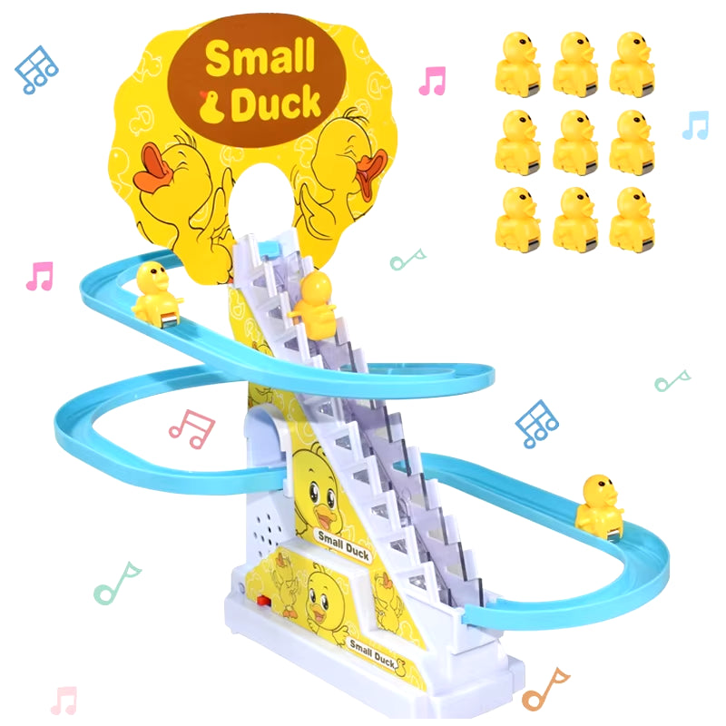 Climbing Stairs Track Toys Electric Duck DIY Rail Racing Track Roller Coaster Toys Set Light Music Educational Toy for Kids Gift