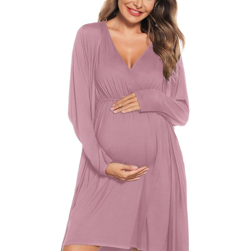 Women's 3-in-1 Maternity Nursing Gown and Robe Set - Soft Modal Fabric for Ultimate Comfort and Style