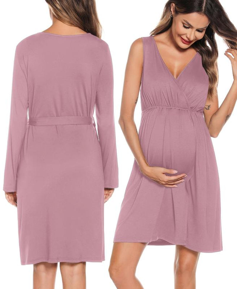 Women's 3-in-1 Maternity Nursing Gown and Robe Set - Soft Modal Fabric for Ultimate Comfort and Style