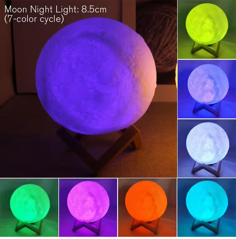 Enchanting 8Cm LED Moon Lamp - Battery-Powered Night Light with Stand for Bedroom Decor & Perfect Kids Gift