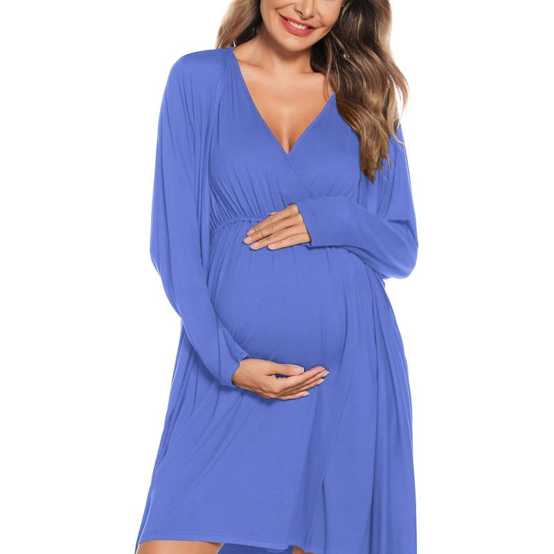 Women's 3-in-1 Maternity Nursing Gown and Robe Set - Soft Modal Fabric for Ultimate Comfort and Style