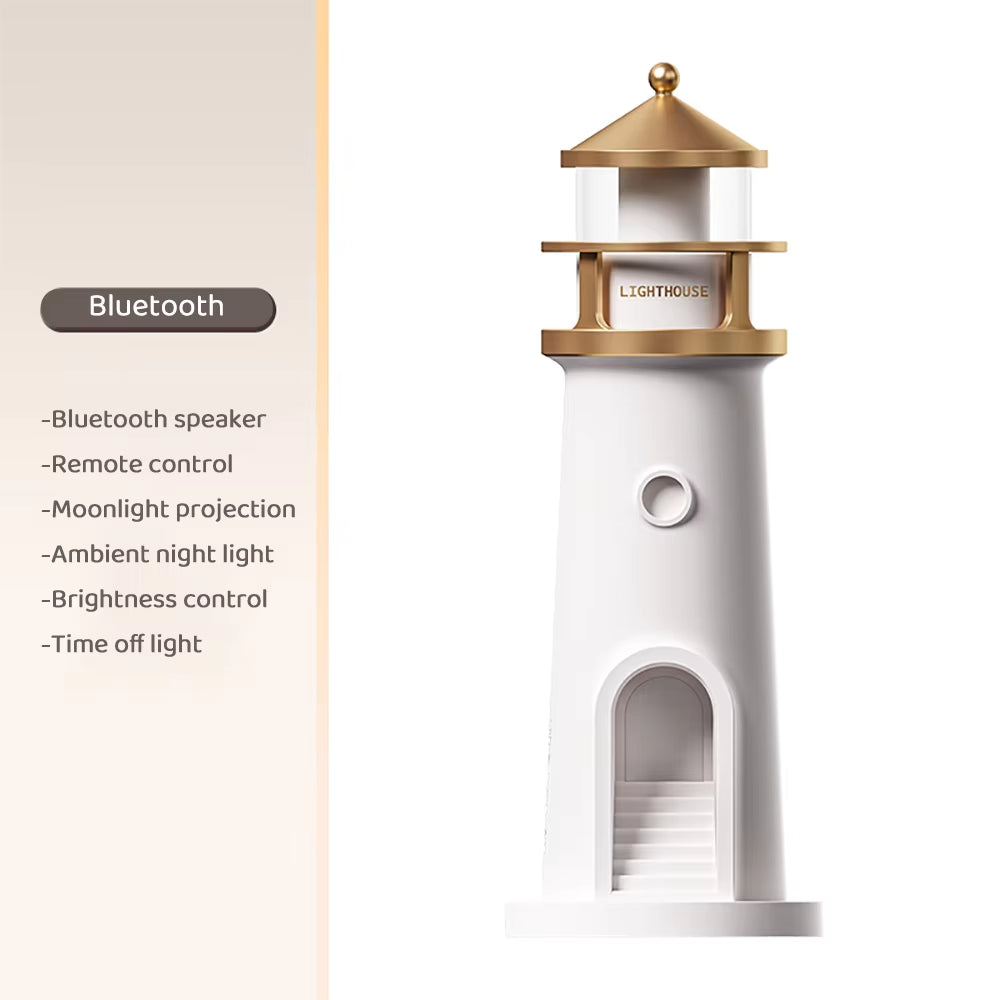 Enchanting Moon Projection Lighthouse Night Light with Bluetooth Music, Motion Sensor, and Dimmable Features - Perfect Ambient Lamp for Christmas and Birthday Gifts!