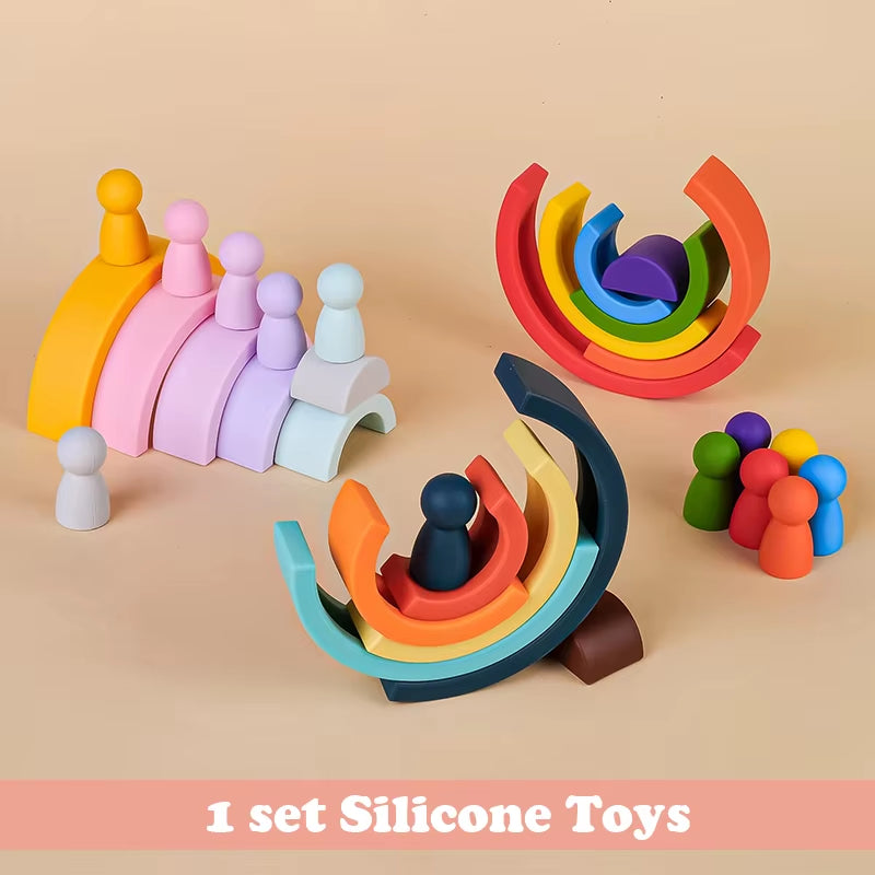 6-10Pcs BPA-Free Rainbow Silicone Baby Building Blocks - Soft 3D Educational Montessori Toys & Teether Gifts