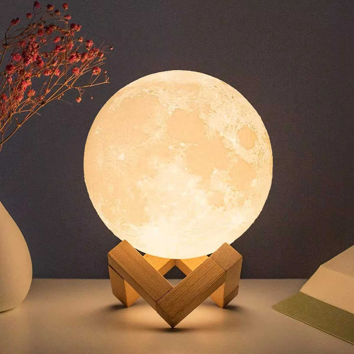 Enchanting 8Cm LED Moon Lamp - Battery-Powered Night Light with Stand for Bedroom Decor & Perfect Kids Gift