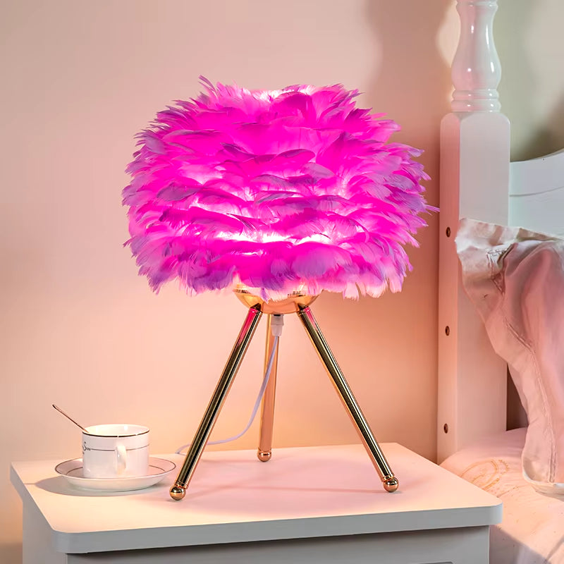 Elegant Goose Feather Table Lamp - Modern Bedside & Living Room Decor for Weddings & Christmas