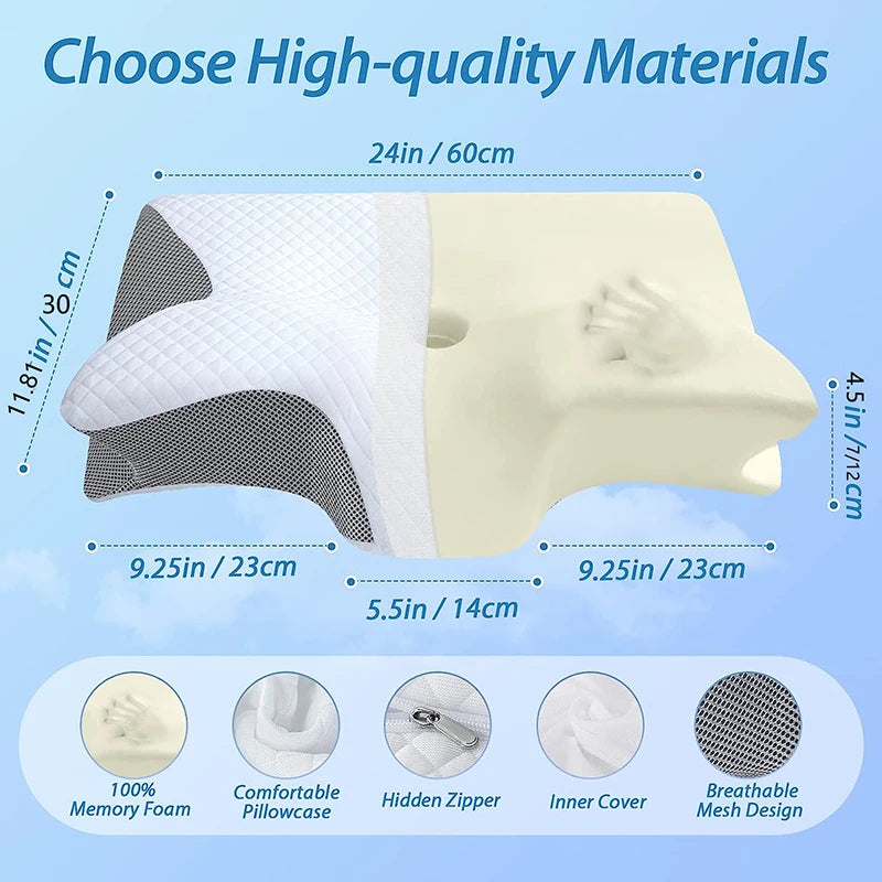 Ergonomic 2-in-1 Memory Foam Cervical Pillow for Neck Pain Relief - Contoured Support for Ultimate Comfort