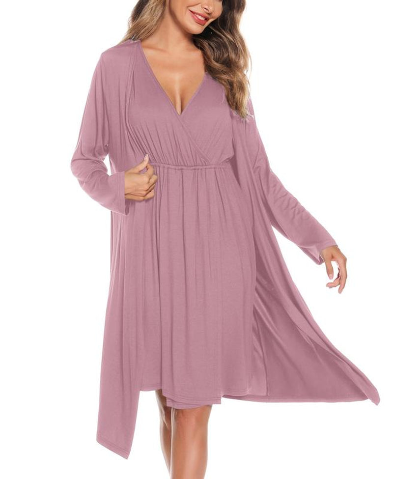 Women's 3-in-1 Maternity Nursing Gown and Robe Set - Soft Modal Fabric for Ultimate Comfort and Style