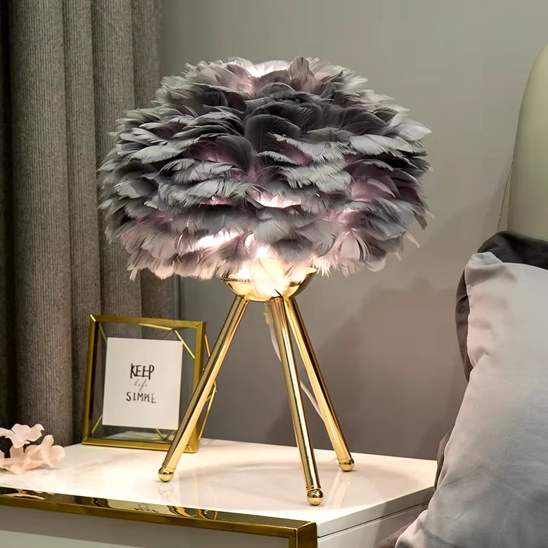 Elegant Goose Feather Table Lamp - Modern Bedside & Living Room Decor for Weddings & Christmas